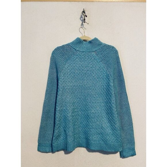Talbots Sweater Womens XL Blue Textured Stitch Mock Neck Tunic Pullover Cozy - Picture 3 of 6